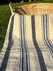 Rustic Narrow Ticking Linen With Indigo Blue White Stripes.
