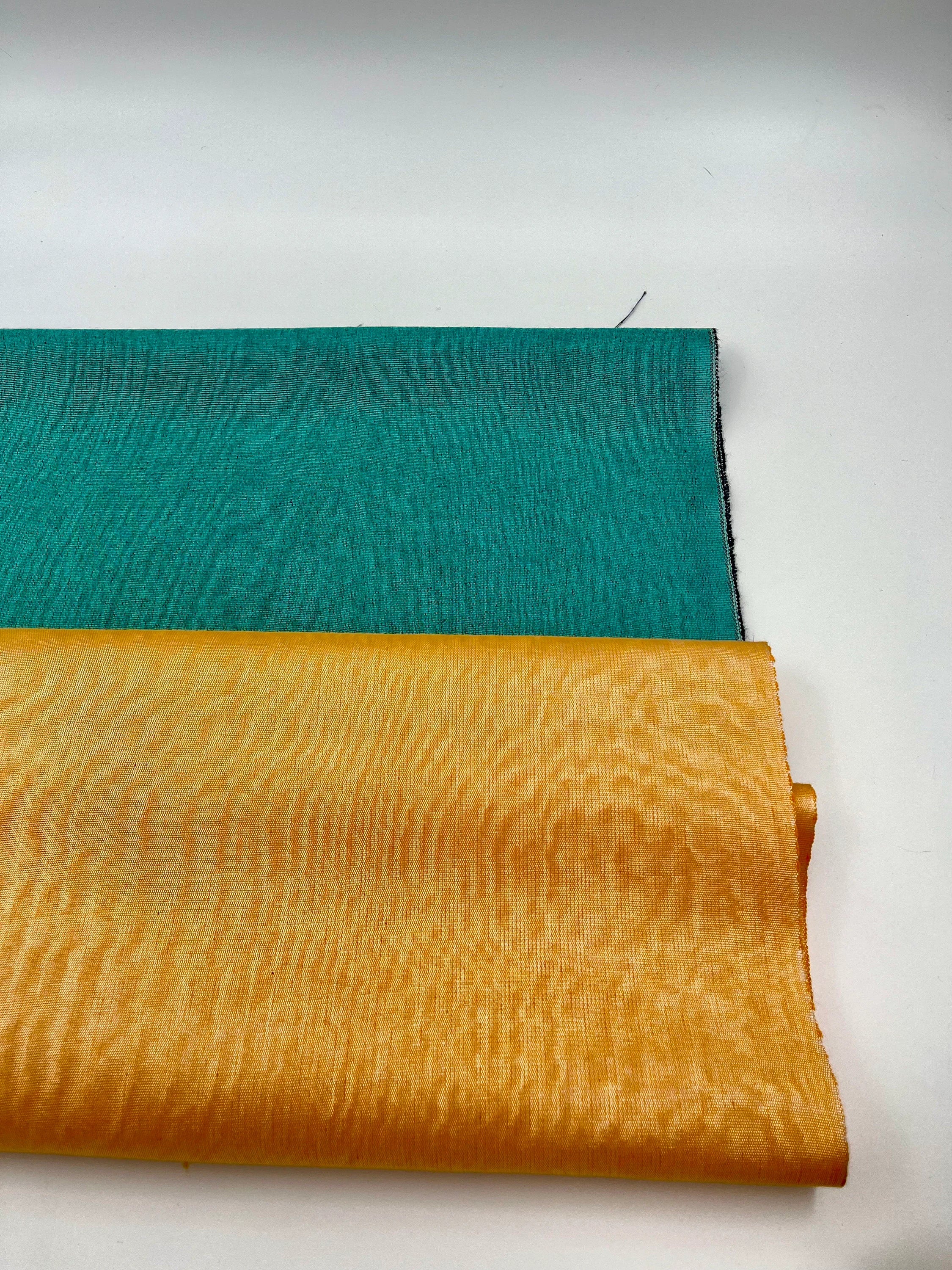 Green Moire Silk Home Textile Interior Fabrics, Watermark Pattern.
