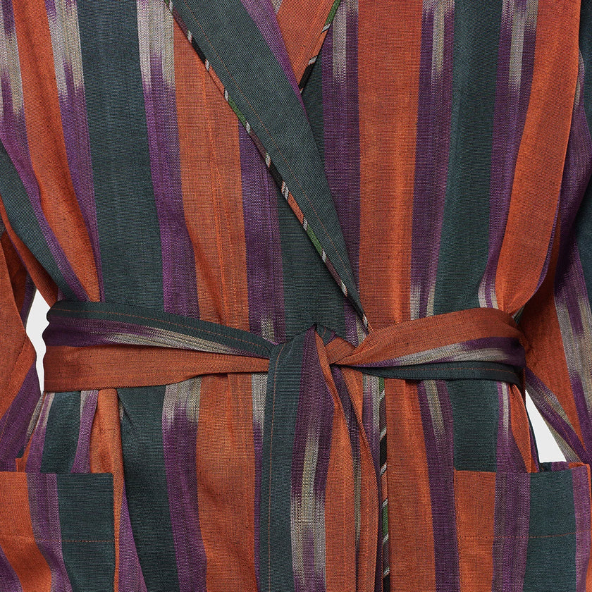 Osmanlı Başlık İçin Turuncu İkat Çizgili Lüks İpek Döşeme, Ev Tekstili İç Mekan Kumaşları: Yastık Kılıfları, Kimono Esintili Tasarımlar, İpek Şantung El Dokuma Kumaşlar