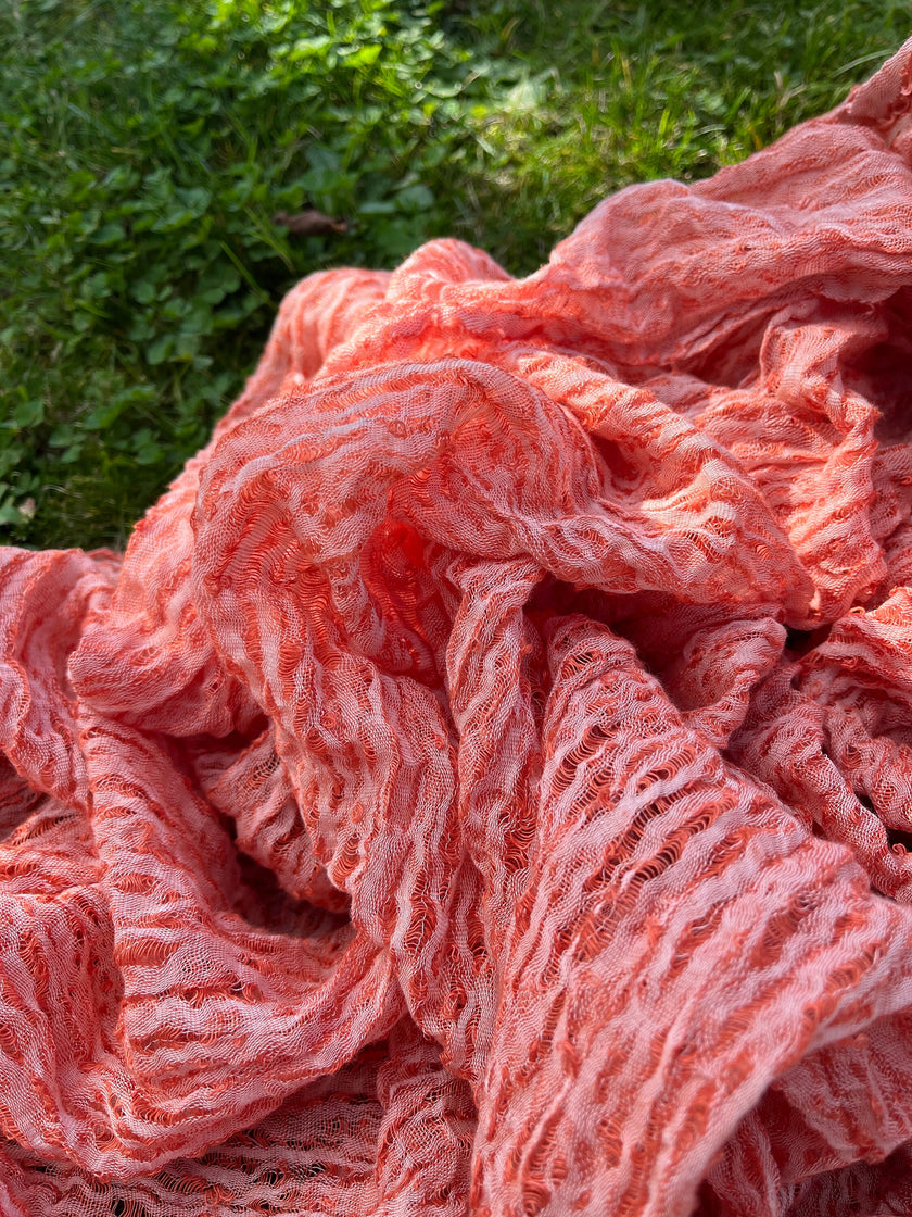 Metre Kare Pastel Turuncu Keten Kumaş, Organik Pamuklu Kumaş, Dokulu El Dokuma Yarı Şeffaf Doğal Kumaşlar.