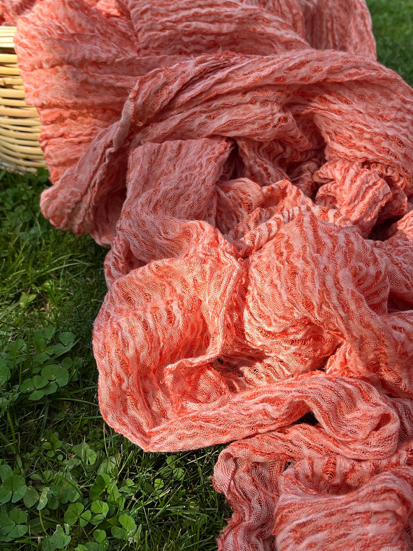 Metre Kare Pastel Turuncu Keten Kumaş, Organik Pamuklu Kumaş, Dokulu El Dokuma Yarı Şeffaf Doğal Kumaşlar.