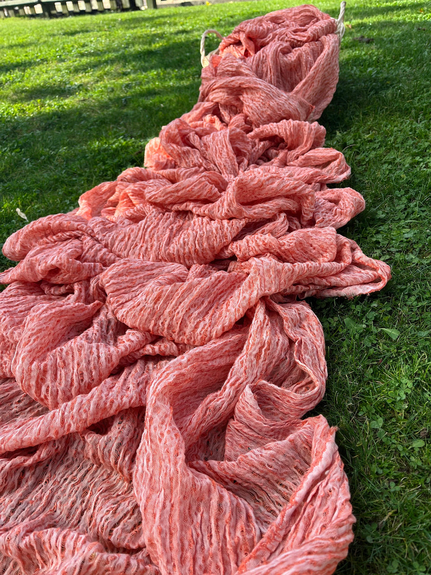 Metre Kare Pastel Turuncu Keten Kumaş, Organik Pamuklu Kumaş, Dokulu El Dokuma Yarı Şeffaf Doğal Kumaşlar.