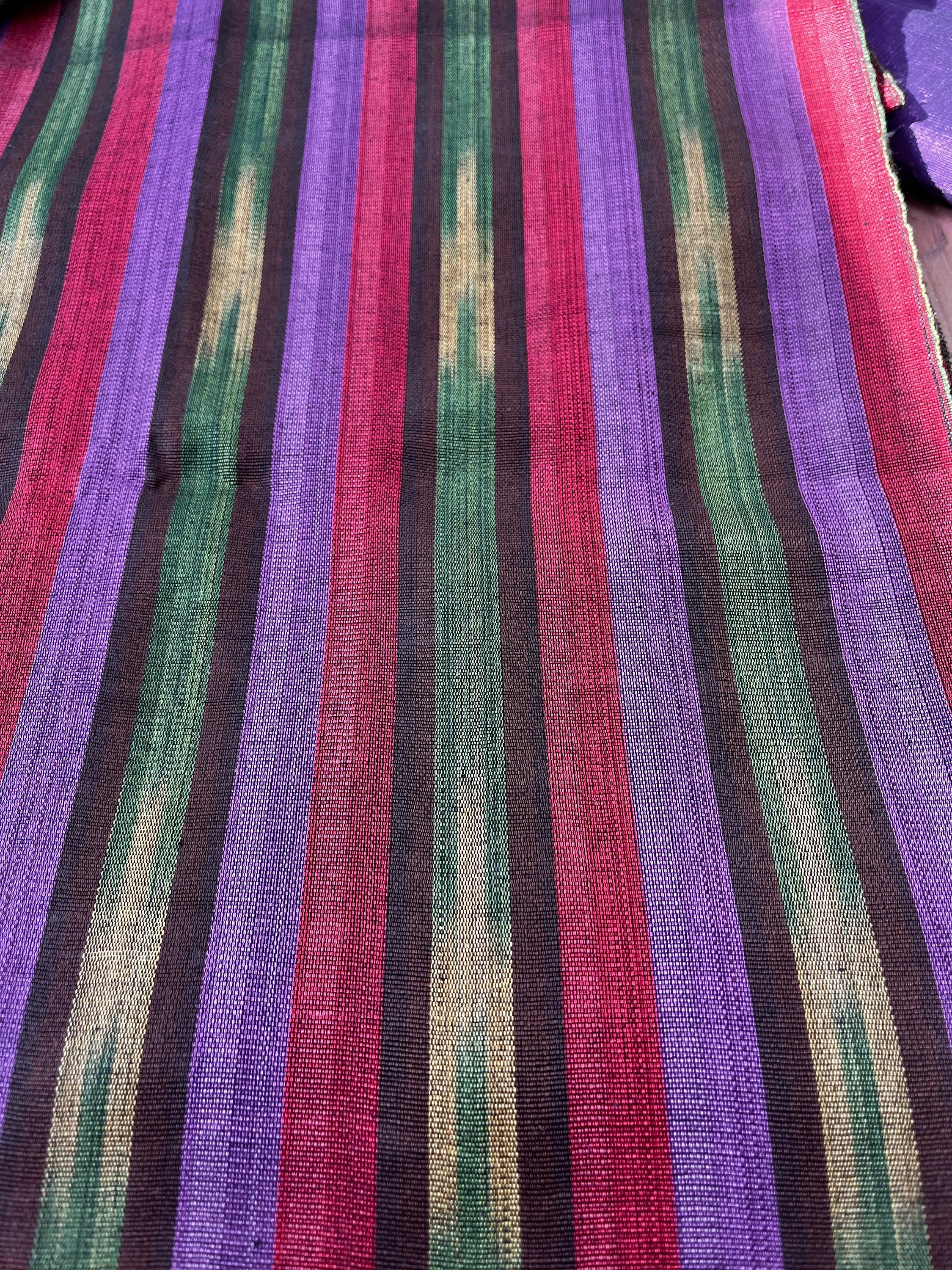 Purple Red Ikat Striped Silk Home Textile Interior Fabrics.