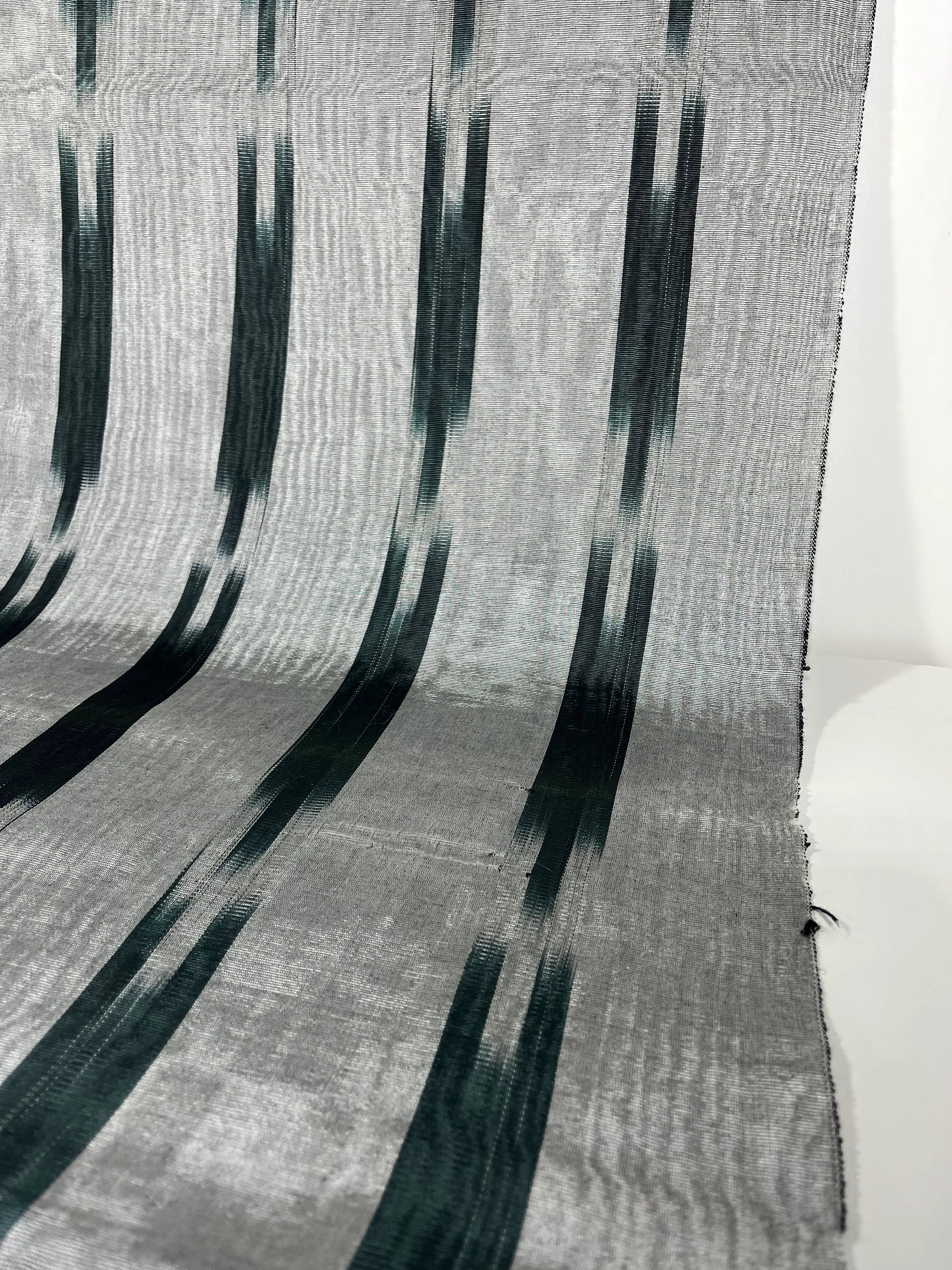 Ikat Silver Green Striped Silk Home Textile Interior Fabrics Moire, Watermark Pattern.