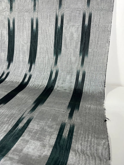 Ikat Silver Green Striped Silk Home Textile Interior Fabrics Moire, Watermark Pattern.