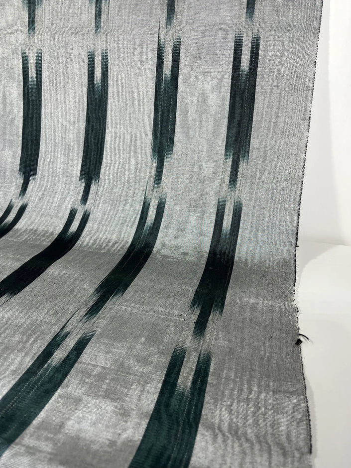 Ikat Silver Green Striped Silk Home Textile Interior Fabrics Moire, Watermark Pattern.