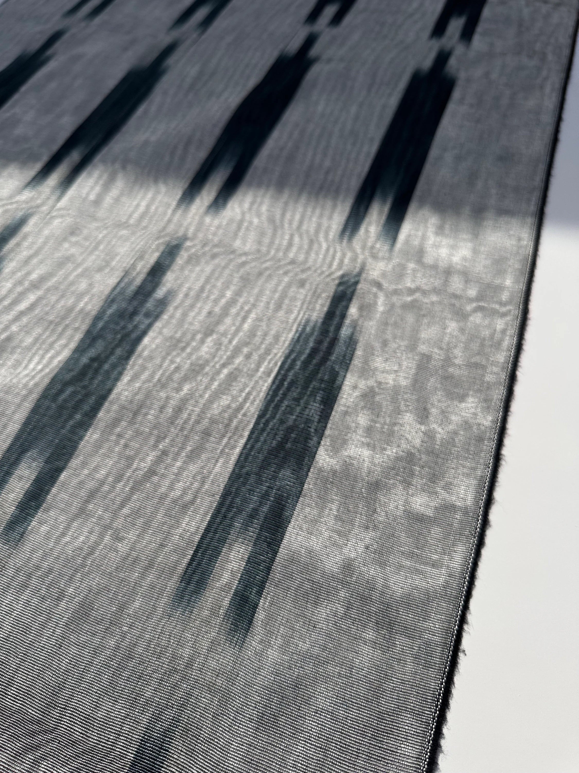 Ikat Silver Green Striped Silk Home Textile Interior Fabrics Moire, Watermark Pattern.