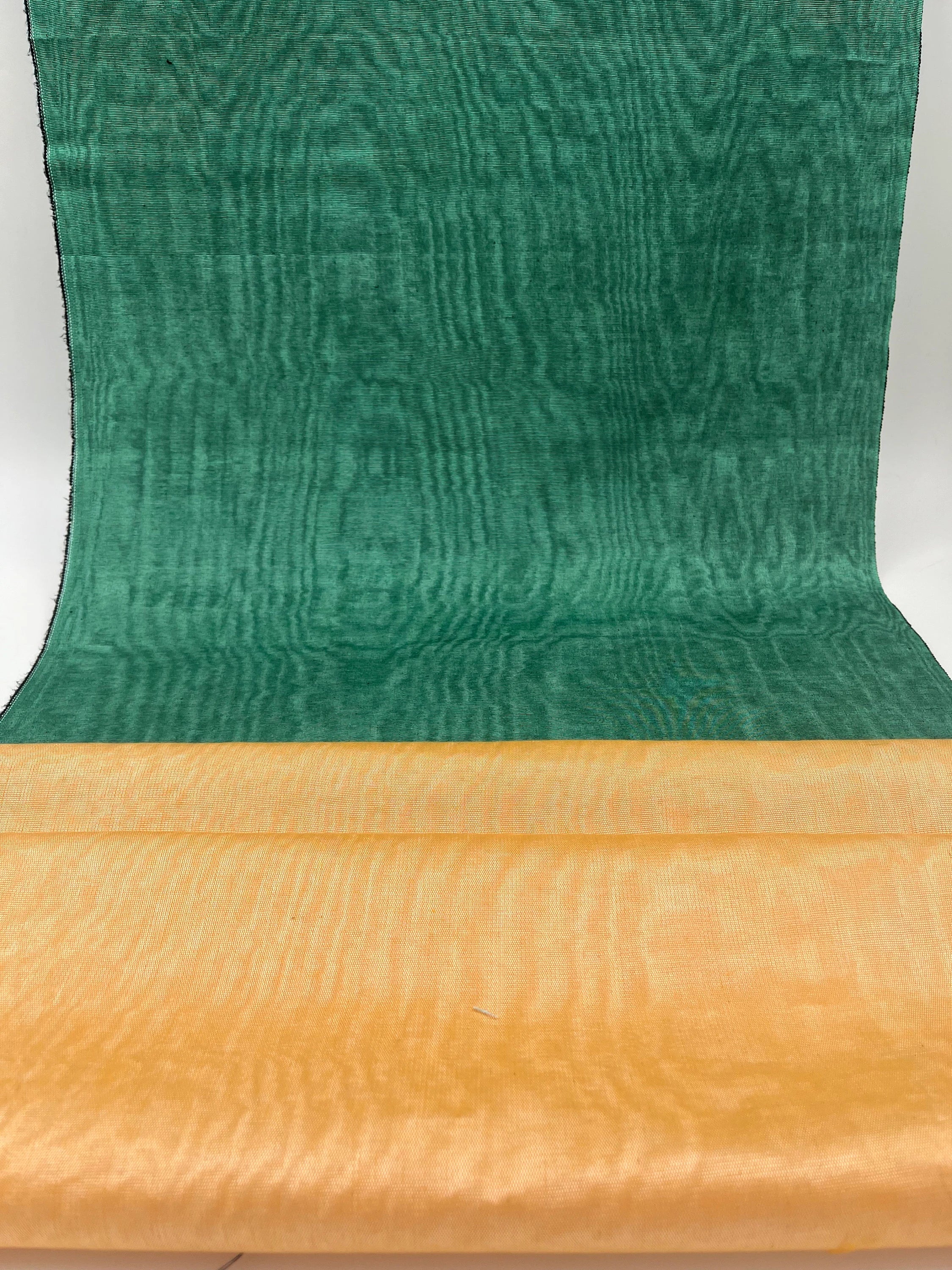 Green Colour Silk Moire Home Textile Interior Fabrics, Watermark Pattern.