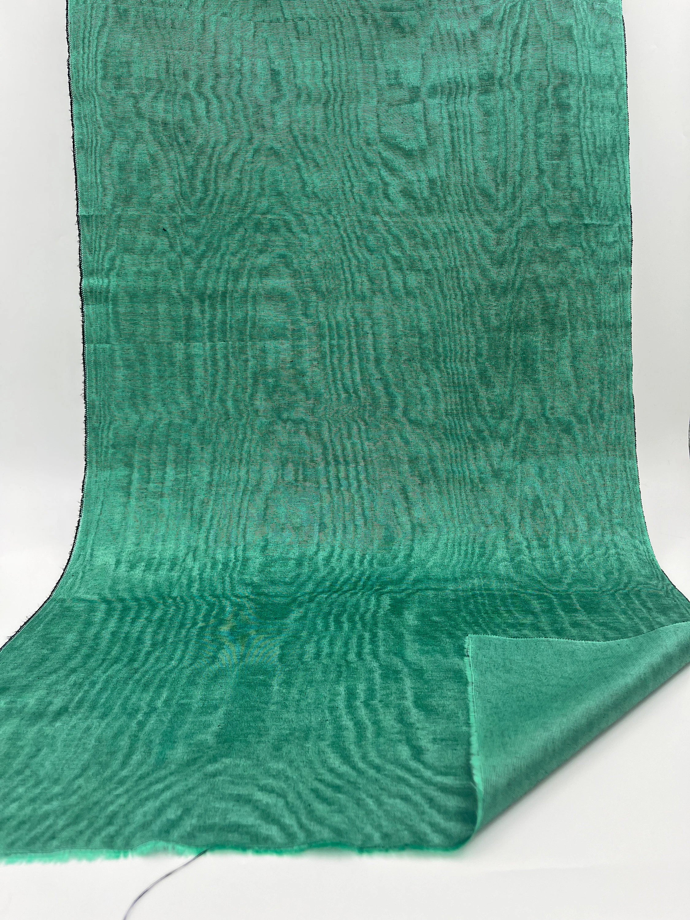 Green Colour Silk Moire Home Textile Interior Fabrics, Watermark Pattern.