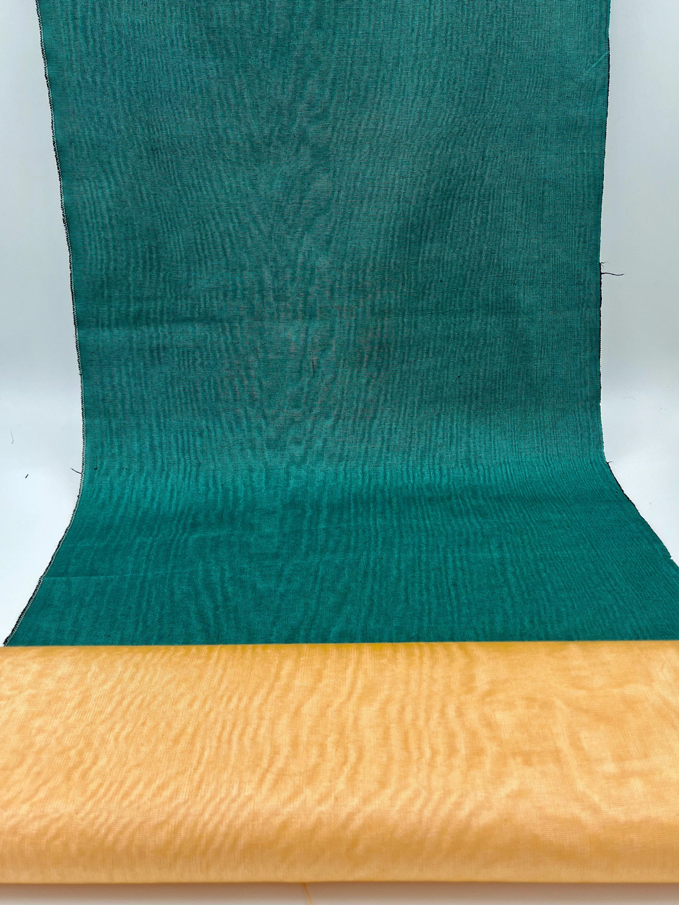 Green Moire Silk Home Textile Interior Fabrics, Watermark Pattern.