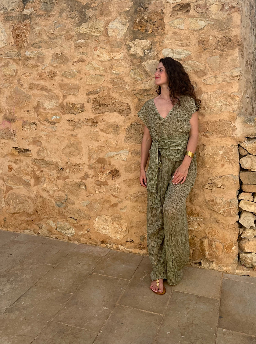 Metre Kare Yeşil Keten Kumaş, Organik Pamuklu Kumaş, Dokulu El Dokuma Doğal Kumaşlar.