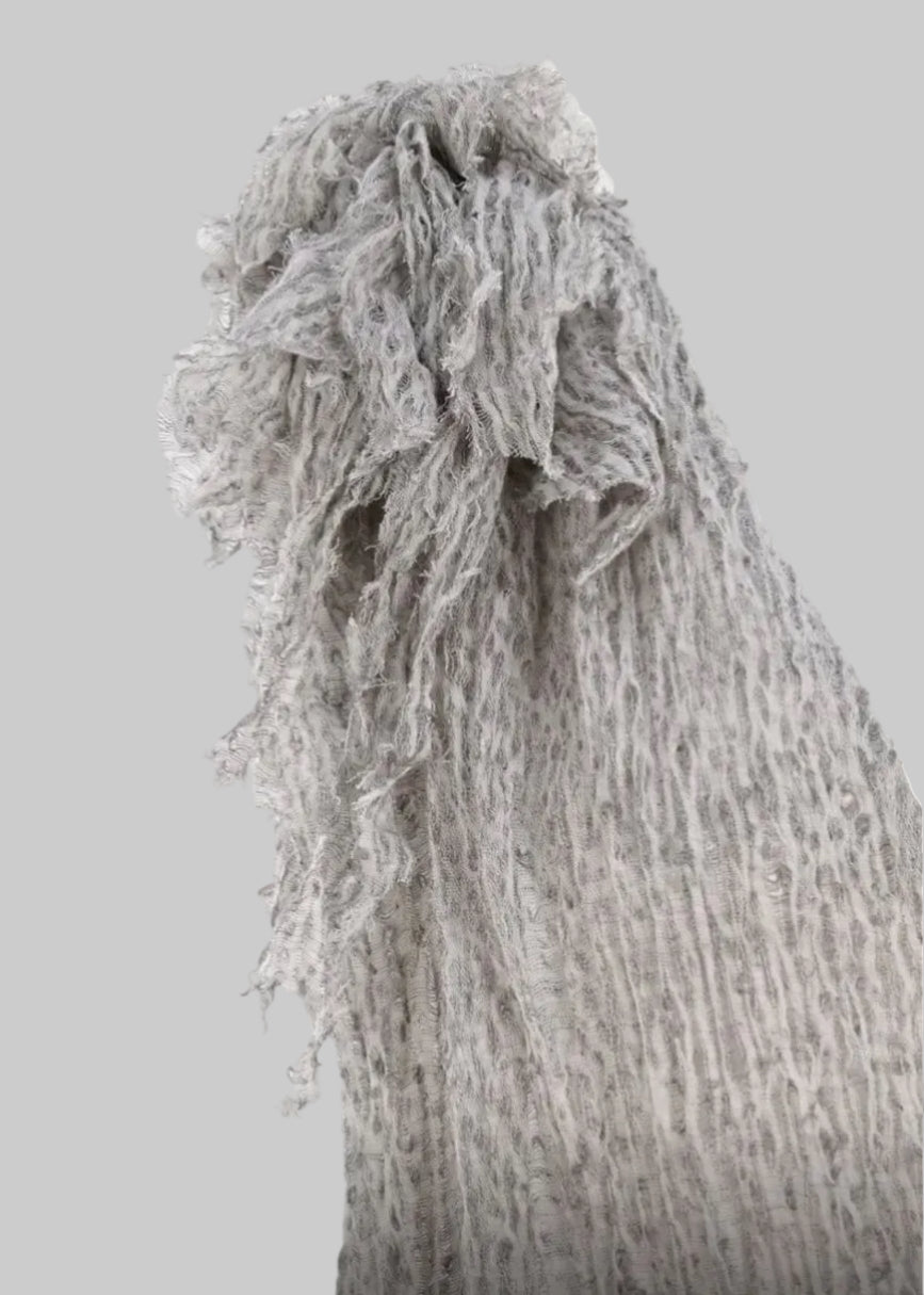 Metreyle Açık Gri Keten Kumaş, Organik Pamuklu Kumaş, Dokulu El Dokuma Yarı Şeffaf Doğal Kumaşlar.