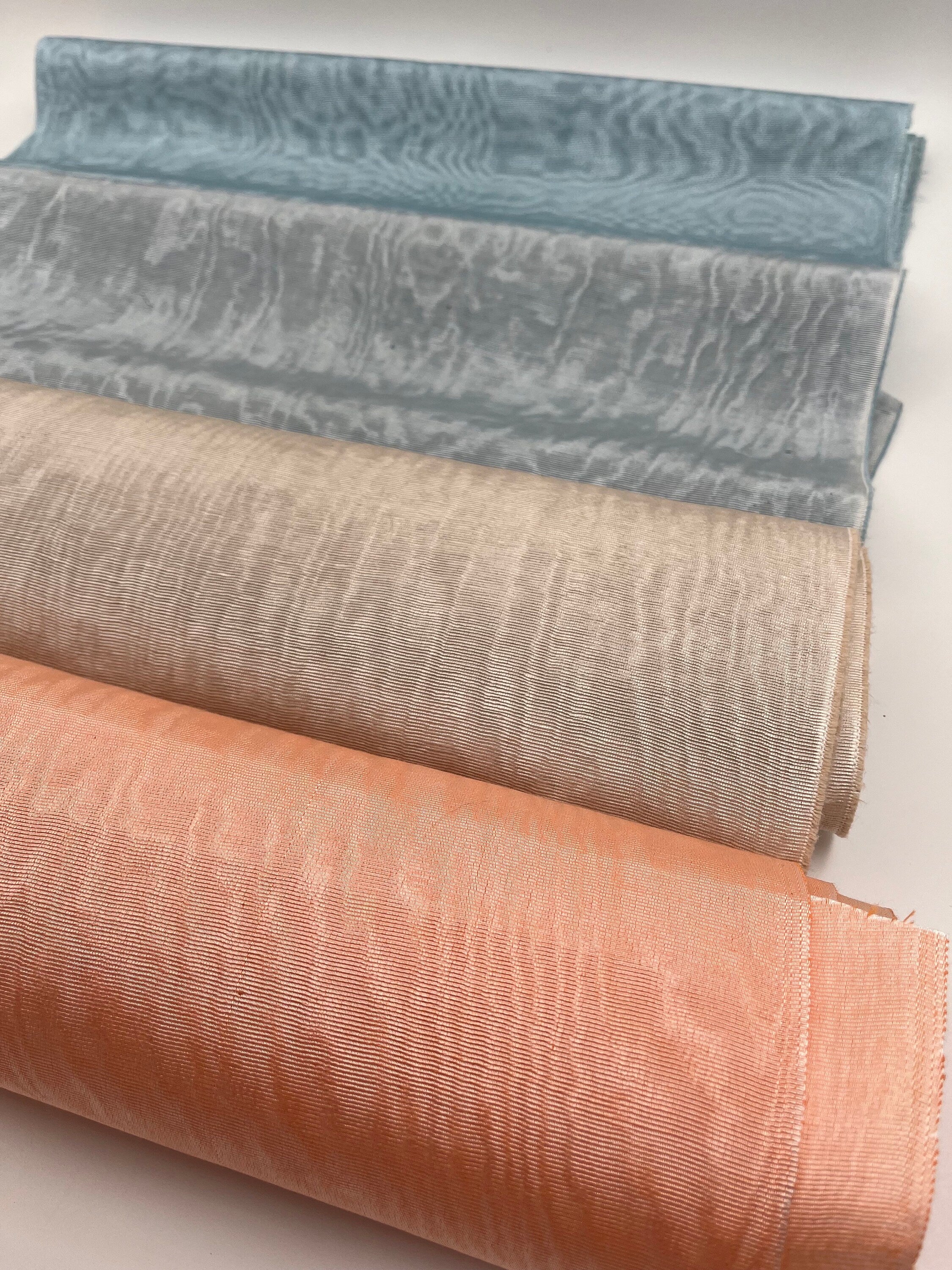 Light Blue Silk Fabric, Moire Silk Fabric, Silk By The Yard. Watermark Pattern.