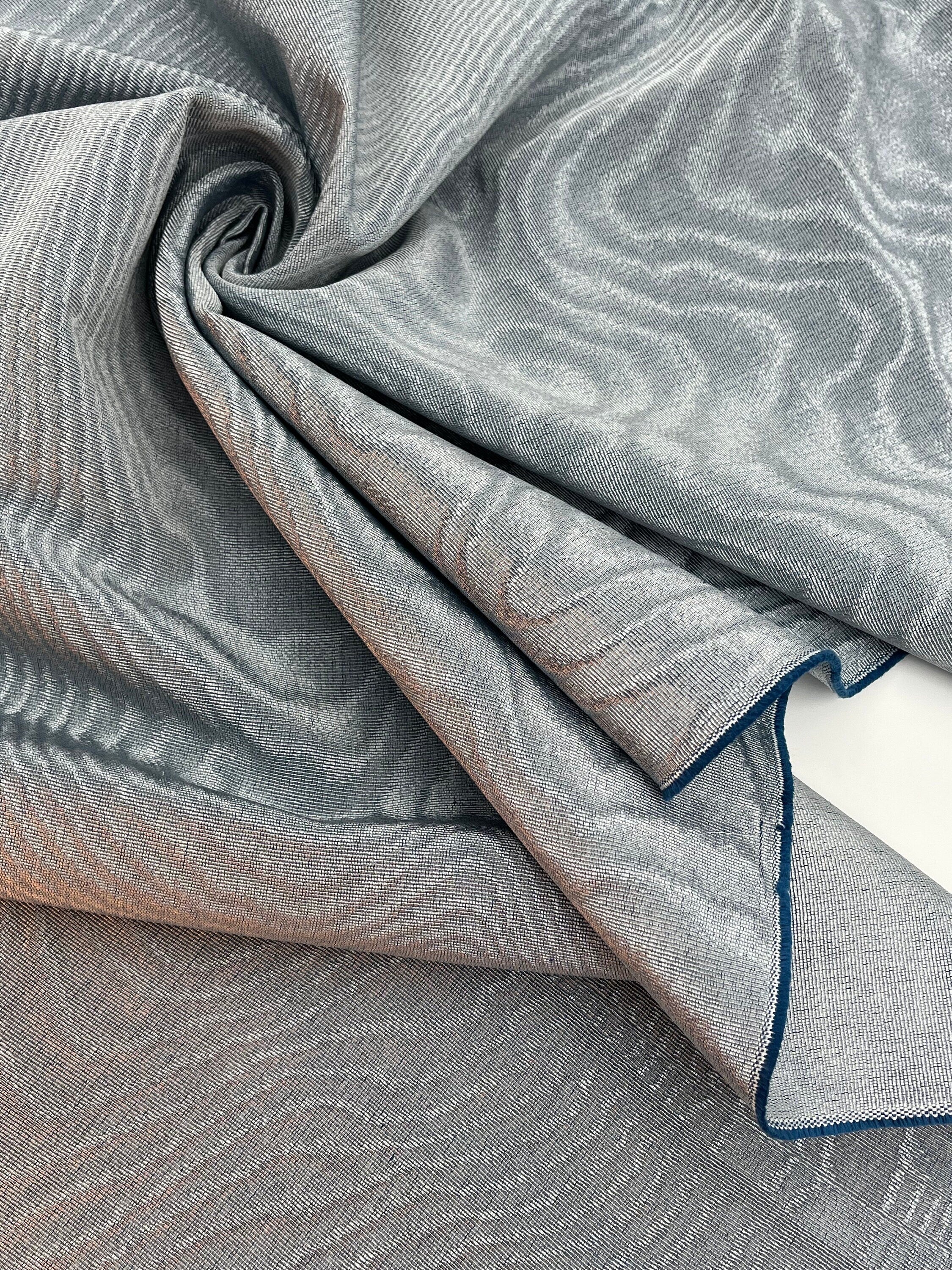Pastel Blue Colour Silk Moire Home Textile Interior Fabrics, Watermark Pattern.