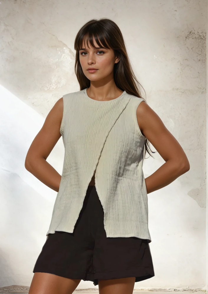 Nötr Esnek Buruşuk Pamuklu Kumaş, Dokulu Yüzey, Kırık Beyaz El Dokuma Pamuk, Yarı Şeffaf, Ağartılmamış, Organik El Dokuma Kumaşlar.