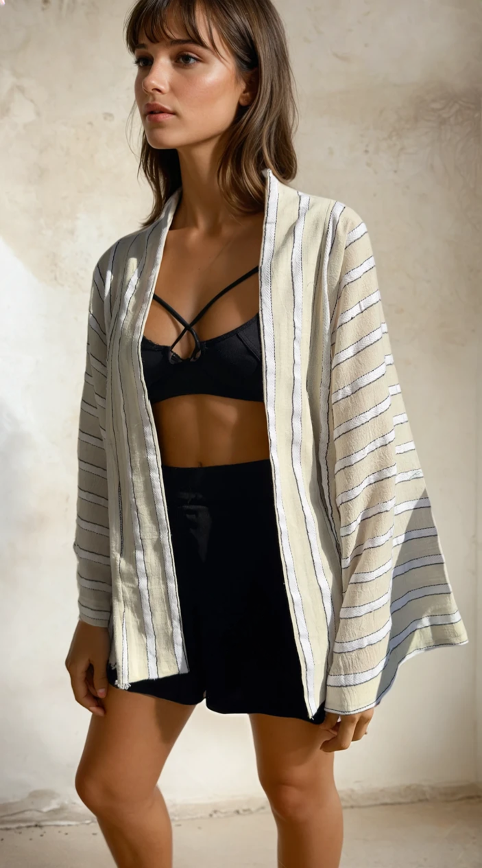 Balıksırtı Çizgili Nötr Organik Pamuklu Çift Yüzlü Kumaş Metre Fiyatı, Çizgili Doğal Kumaş, Geniş En.